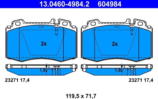 ATE 13.0460-4984.2 - Комплект спирачно феродо, дискови спирачки vvparts.bg