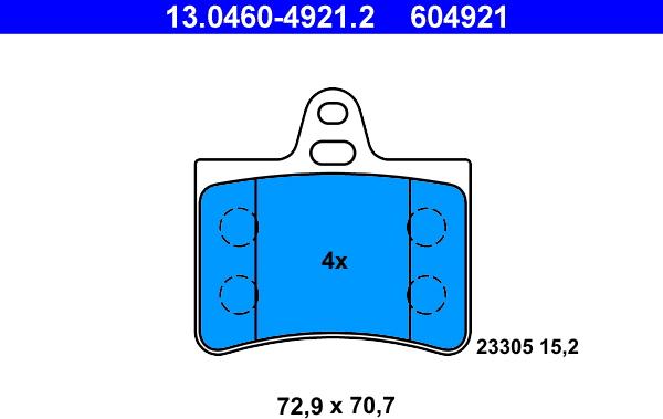 ATE 13.0460-4921.2 - Комплект спирачно феродо, дискови спирачки vvparts.bg