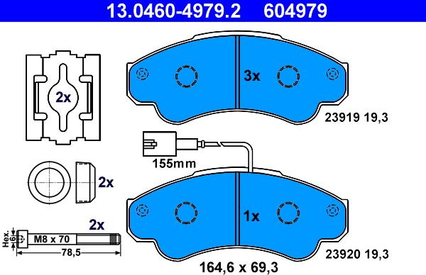 ATE 13.0460-4979.2 - Комплект спирачно феродо, дискови спирачки vvparts.bg