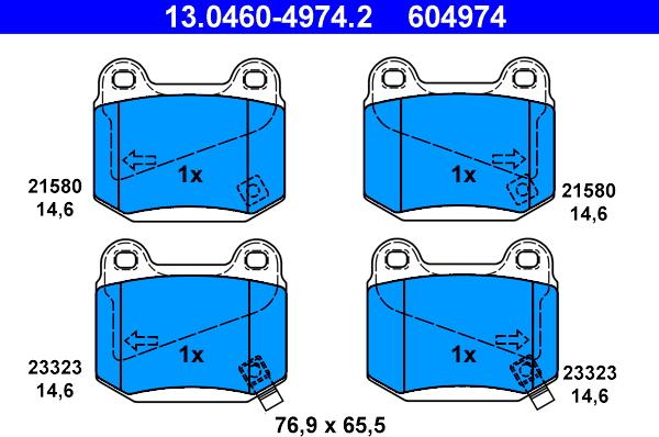 ATE 13.0460-4974.2 - Комплект спирачно феродо, дискови спирачки vvparts.bg