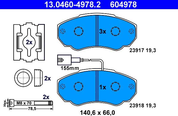 ATE 13.0460-4978.2 - Комплект спирачно феродо, дискови спирачки vvparts.bg