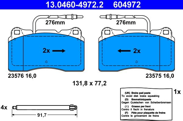 ATE 13.0460-4972.2 - Комплект спирачно феродо, дискови спирачки vvparts.bg