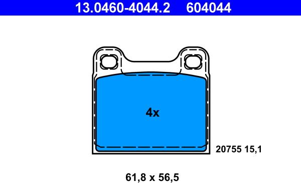 ATE 13.0460-4044.2 - Комплект спирачно феродо, дискови спирачки vvparts.bg