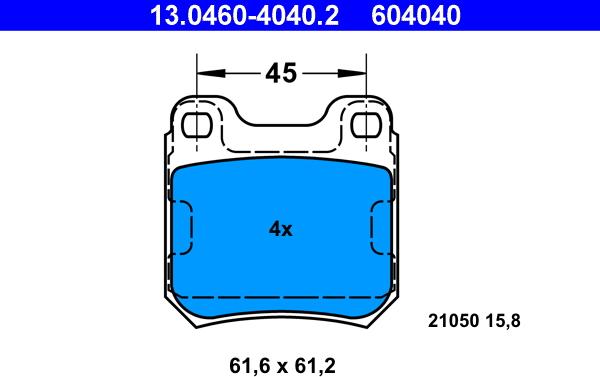 ATE 13.0460-4040.2 - Комплект спирачно феродо, дискови спирачки vvparts.bg