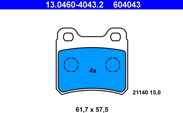 ATE 13.0460-4043.2 - Комплект спирачно феродо, дискови спирачки vvparts.bg
