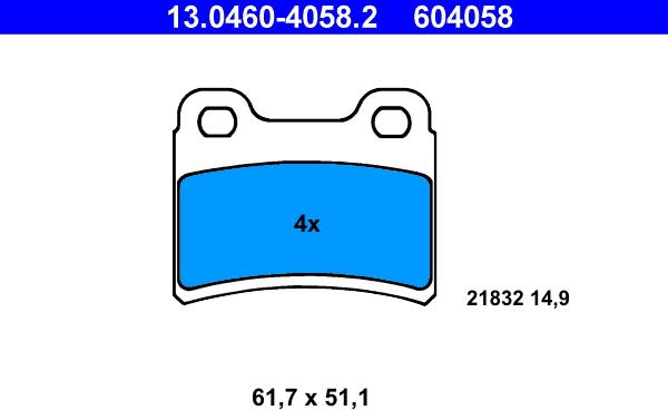 ATE 13.0460-4058.2 - Комплект спирачно феродо, дискови спирачки vvparts.bg