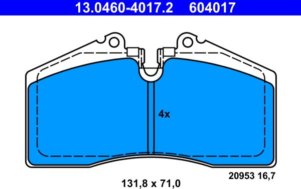 ATE 13.0460-4017.2 - Комплект спирачно феродо, дискови спирачки vvparts.bg