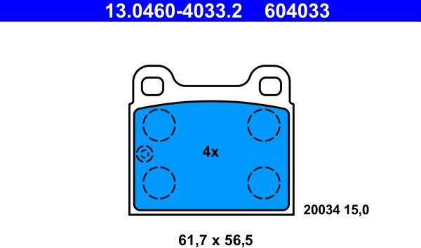 ATE 13.0460-4033.2 - Комплект спирачно феродо, дискови спирачки vvparts.bg