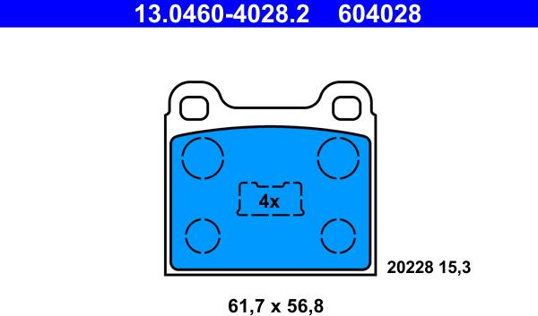 ATE 13.0460-4028.2 - Комплект спирачно феродо, дискови спирачки vvparts.bg