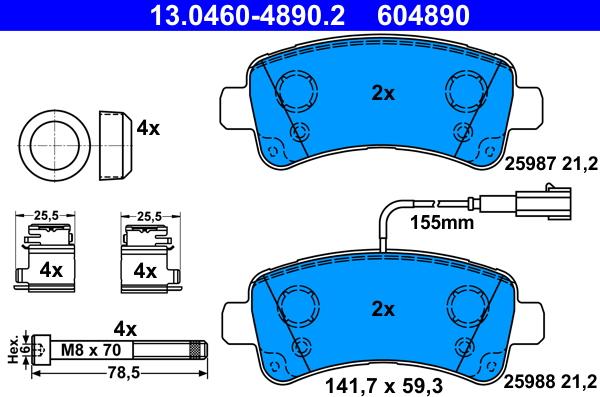 ATE 13.0460-4890.2 - Комплект спирачно феродо, дискови спирачки vvparts.bg