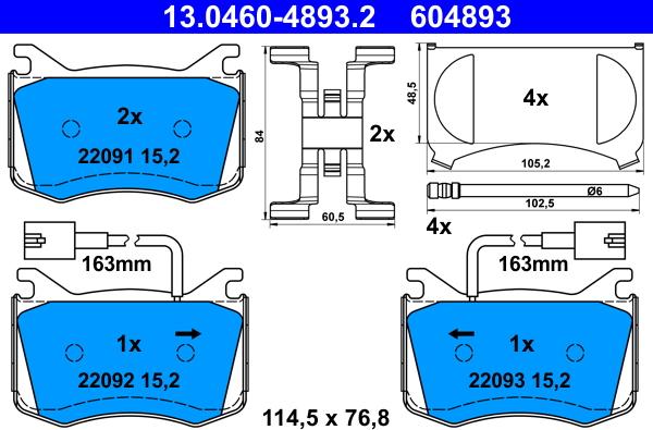 ATE 13.0460-4893.2 - Комплект спирачно феродо, дискови спирачки vvparts.bg