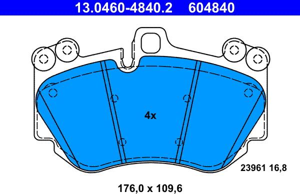 ATE 13.0460-4840.2 - Комплект спирачно феродо, дискови спирачки vvparts.bg