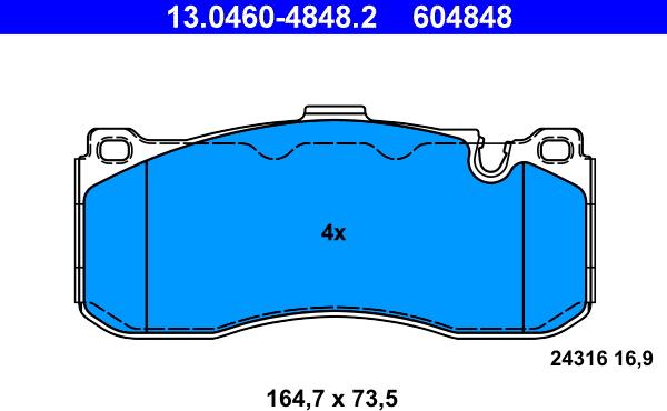 ATE 13.0460-4848.2 - Комплект спирачно феродо, дискови спирачки vvparts.bg