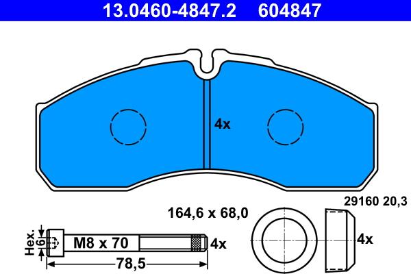 ATE 13.0460-4847.2 - Комплект спирачно феродо, дискови спирачки vvparts.bg