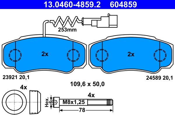 ATE 13.0460-4859.2 - Комплект спирачно феродо, дискови спирачки vvparts.bg