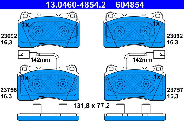 ATE 13.0460-4854.2 - Комплект спирачно феродо, дискови спирачки vvparts.bg