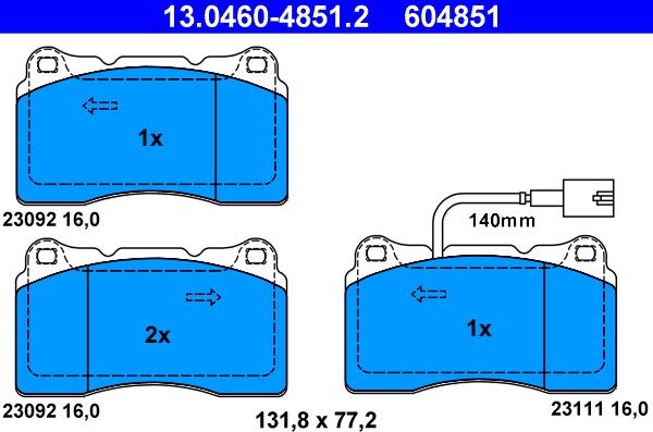 ATE 13.0460-4851.2 - Комплект спирачно феродо, дискови спирачки vvparts.bg