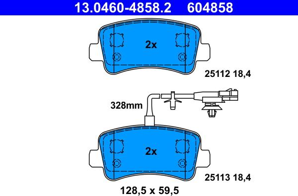 ATE 13.0460-4858.2 - Комплект спирачно феродо, дискови спирачки vvparts.bg