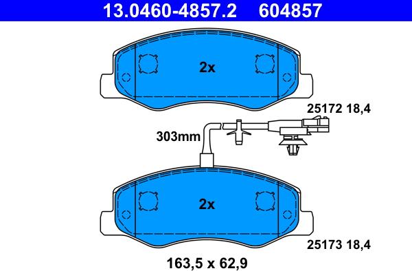 ATE 13.0460-4857.2 - Комплект спирачно феродо, дискови спирачки vvparts.bg