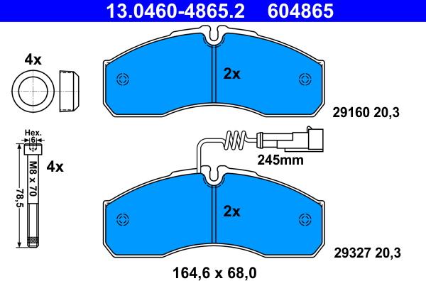 ATE 13.0460-4865.2 - Комплект спирачно феродо, дискови спирачки vvparts.bg