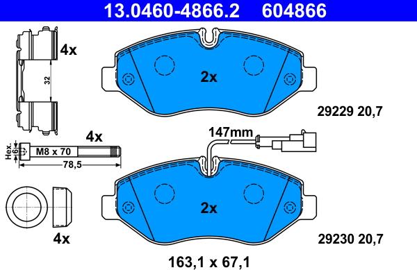 ATE 13.0460-4866.2 - Комплект спирачно феродо, дискови спирачки vvparts.bg