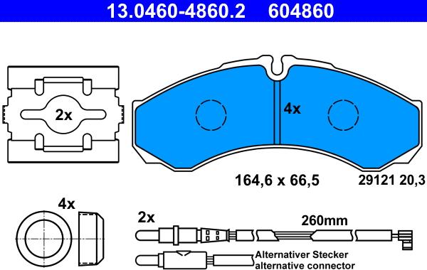 ATE 13.0460-4860.2 - Комплект спирачно феродо, дискови спирачки vvparts.bg