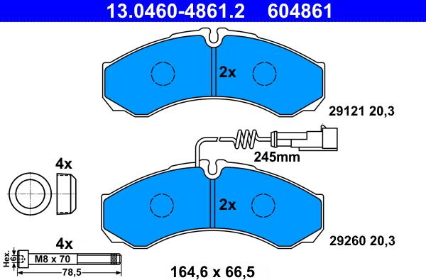 ATE 13.0460-4861.2 - Комплект спирачно феродо, дискови спирачки vvparts.bg