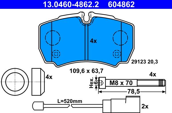 ATE 13.0460-4862.2 - Комплект спирачно феродо, дискови спирачки vvparts.bg