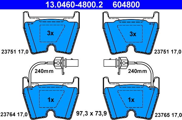 ATE 13.0460-4800.2 - Комплект спирачно феродо, дискови спирачки vvparts.bg