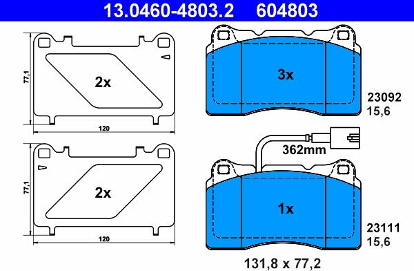 ATE 13.0460-4803.2 - Комплект спирачно феродо, дискови спирачки vvparts.bg