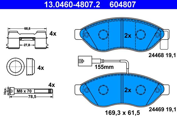 ATE 13.0460-4807.2 - Комплект спирачно феродо, дискови спирачки vvparts.bg