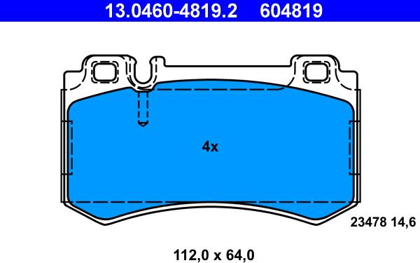 ATE 13.0460-4819.2 - Комплект спирачно феродо, дискови спирачки vvparts.bg