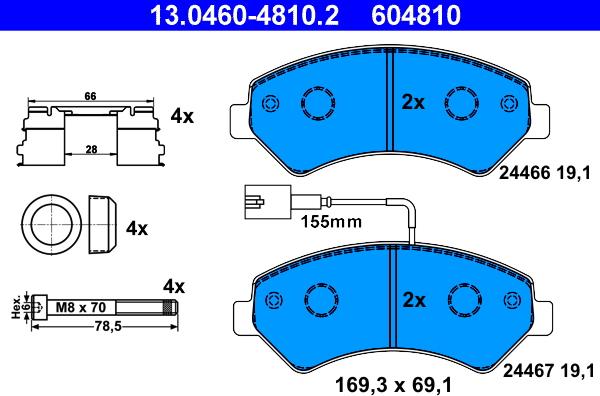 ATE 13.0460-4810.2 - Комплект спирачно феродо, дискови спирачки vvparts.bg