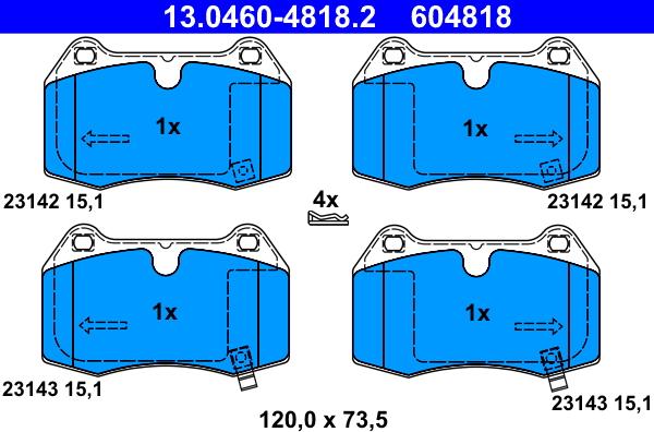 ATE 13.0460-4818.2 - Комплект спирачно феродо, дискови спирачки vvparts.bg