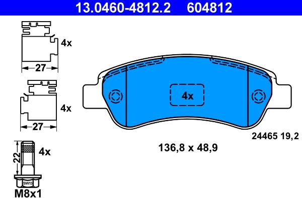 ATE 13.0460-4812.2 - Комплект спирачно феродо, дискови спирачки vvparts.bg