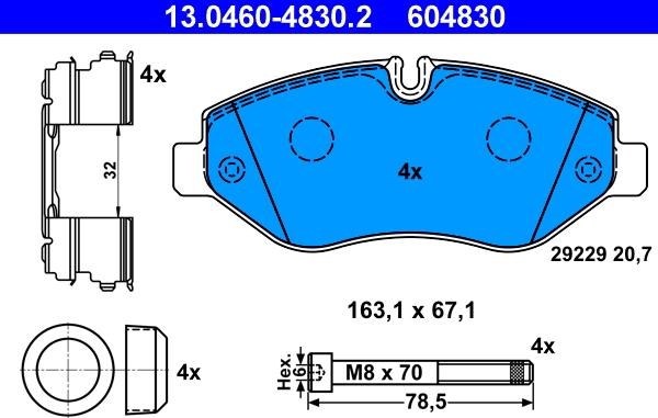 ATE 13.0460-4830.2 - Комплект спирачно феродо, дискови спирачки vvparts.bg