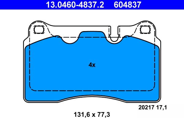 ATE 13.0460-4837.2 - Комплект спирачно феродо, дискови спирачки vvparts.bg