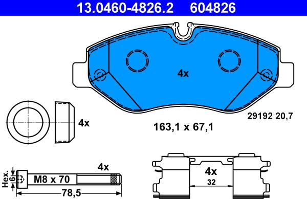 ATE 13.0460-4826.2 - Комплект спирачно феродо, дискови спирачки vvparts.bg