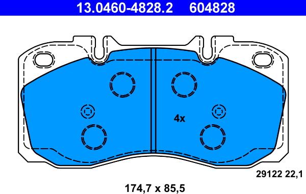 ATE 13.0460-4828.2 - Комплект спирачно феродо, дискови спирачки vvparts.bg