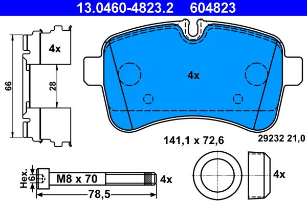 ATE 13.0460-4823.2 - Комплект спирачно феродо, дискови спирачки vvparts.bg