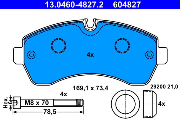 ATE 13.0460-4827.2 - Комплект спирачно феродо, дискови спирачки vvparts.bg