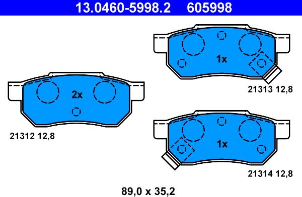 ATE 13.0460-5998.2 - Комплект спирачно феродо, дискови спирачки vvparts.bg