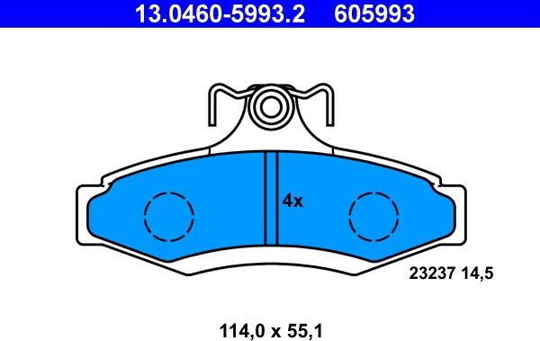 ATE 13.0460-5993.2 - Комплект спирачно феродо, дискови спирачки vvparts.bg