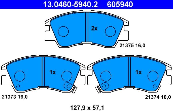 ATE 13.0460-5940.2 - Комплект спирачно феродо, дискови спирачки vvparts.bg