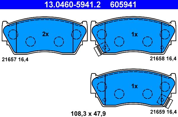 ATE 13.0460-5941.2 - Комплект спирачно феродо, дискови спирачки vvparts.bg