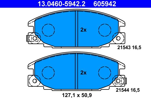 ATE 13.0460-5942.2 - Комплект спирачно феродо, дискови спирачки vvparts.bg