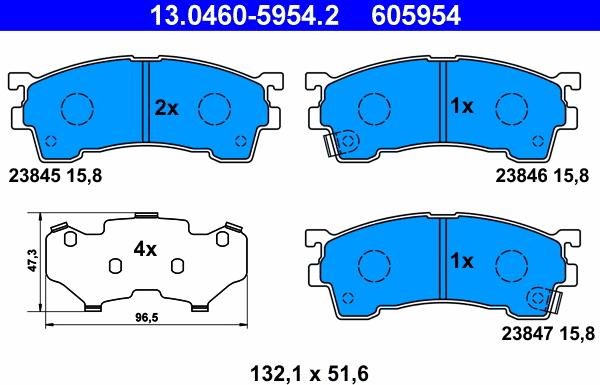 ATE 13.0460-5954.2 - Комплект спирачно феродо, дискови спирачки vvparts.bg