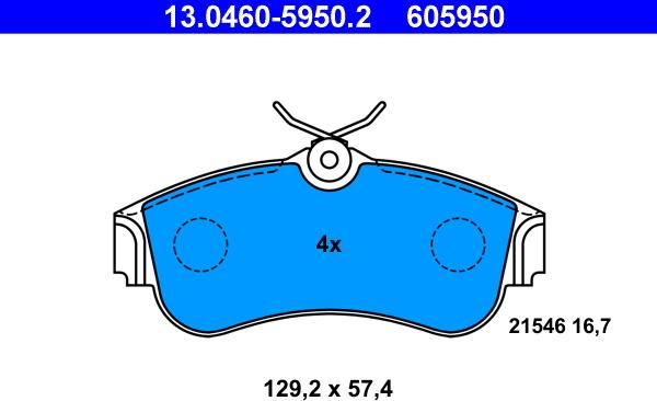 ATE 13.0460-5950.2 - Комплект спирачно феродо, дискови спирачки vvparts.bg