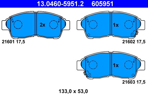 ATE 13.0460-5951.2 - Комплект спирачно феродо, дискови спирачки vvparts.bg