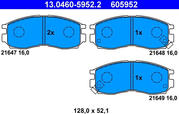 ATE 13.0460-5952.2 - Комплект спирачно феродо, дискови спирачки vvparts.bg